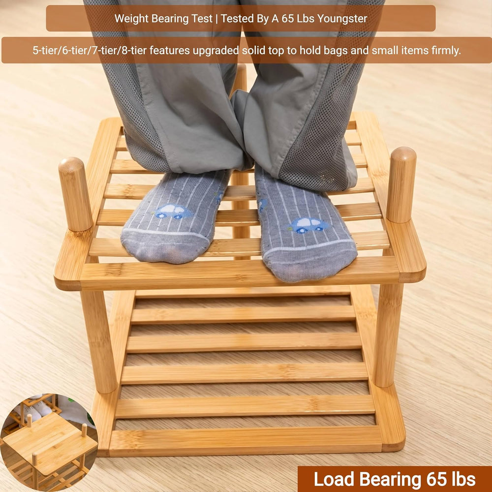 8-Tier Vertical Bamboo Shoe Rack, Tall Narrow Space‑Saving Organizer