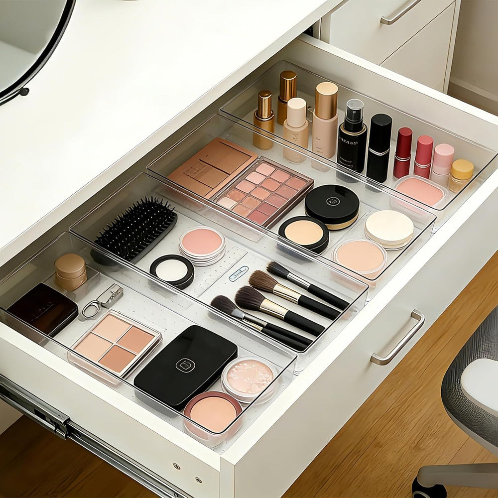 8 Pcs Large Clear Plastic Drawer Organizer,15"x6" Vanity Organizer