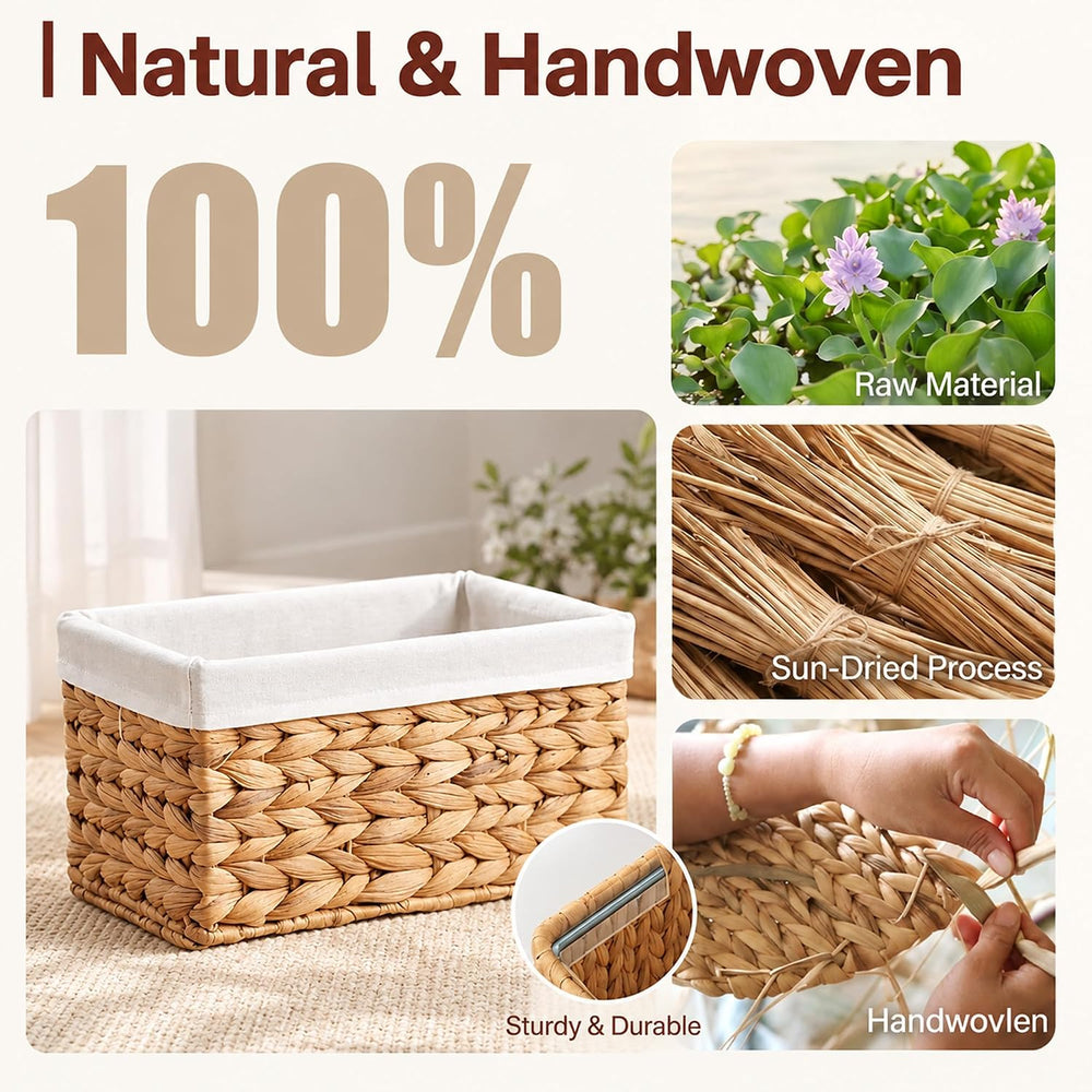 Wicker Basket, 4 Pack Wicker Storage Baskets for Shelves, Water Hyacinth