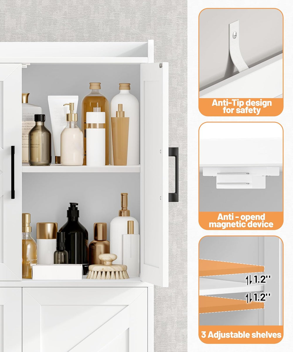 Akxomel 60.2''H Tall Bathroom Storage Cabinet with 6 Door, Pantry Cab...