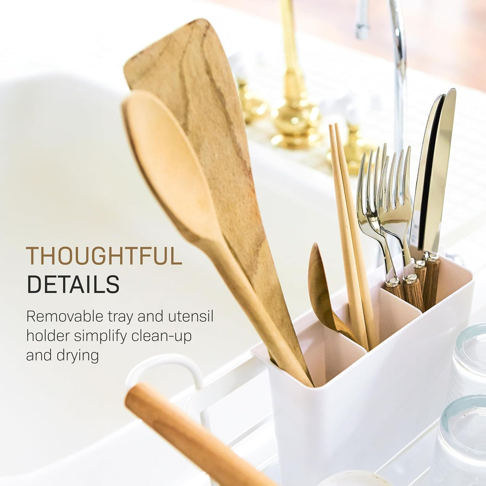 YAMAZAKI Home Dish Drying Rack โ Modern White Dish Rack for Kitchen Counter w...