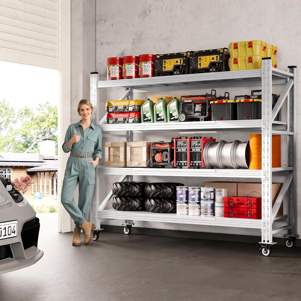 75.6" Tall Storage Shelves with Wheels,Rolling Heavy Duty Garage Shelvin...
