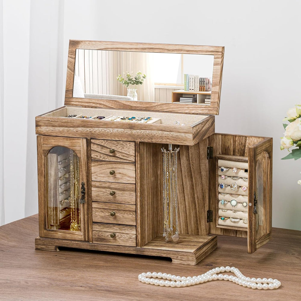 Miratino Jewelry Box for Women Girls, Rustic Wooden Jewelry Organizer Box wit...