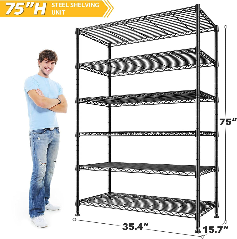 REIBII 6-Tier Storage Shelves, 75''H 1200LBS Garage Shelving for Ware...