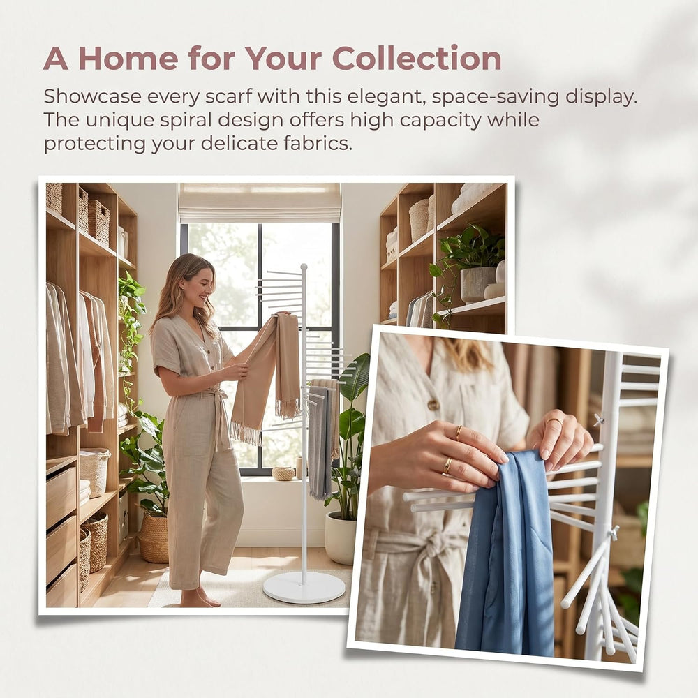 67" Freestanding Spiral Scarf Organizer - 30 Rods Metal Holder, Space Sa...