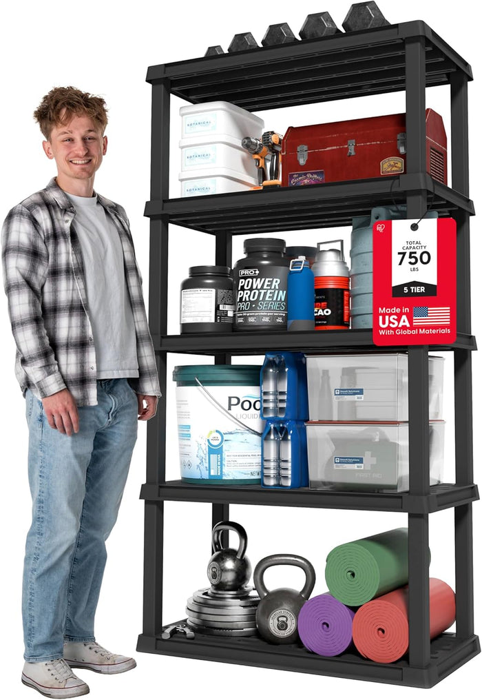 IRIS USA Plastic Storage Shelves |Made in USA| 73"H x 36"W x 18"D - Black