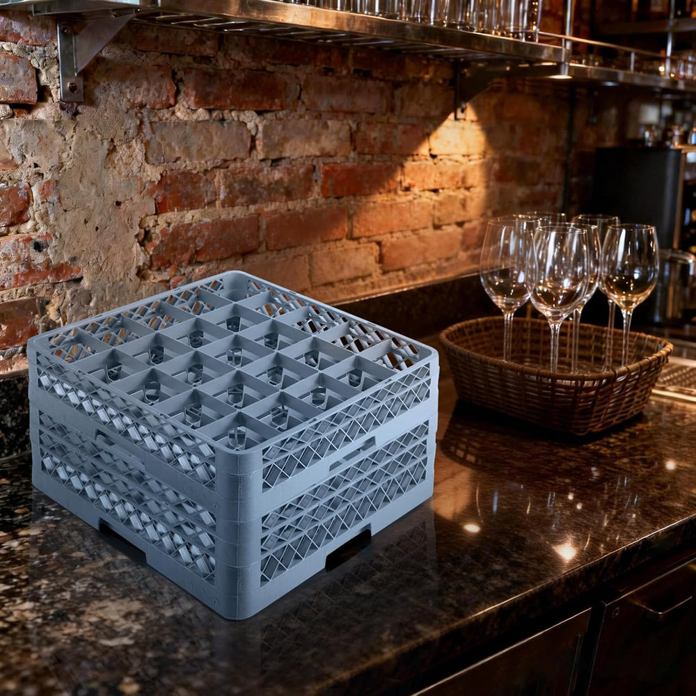 Commercial Cup Rack 3 Packs 25 Compartment Base with 2 Extenders | Polypropyl...