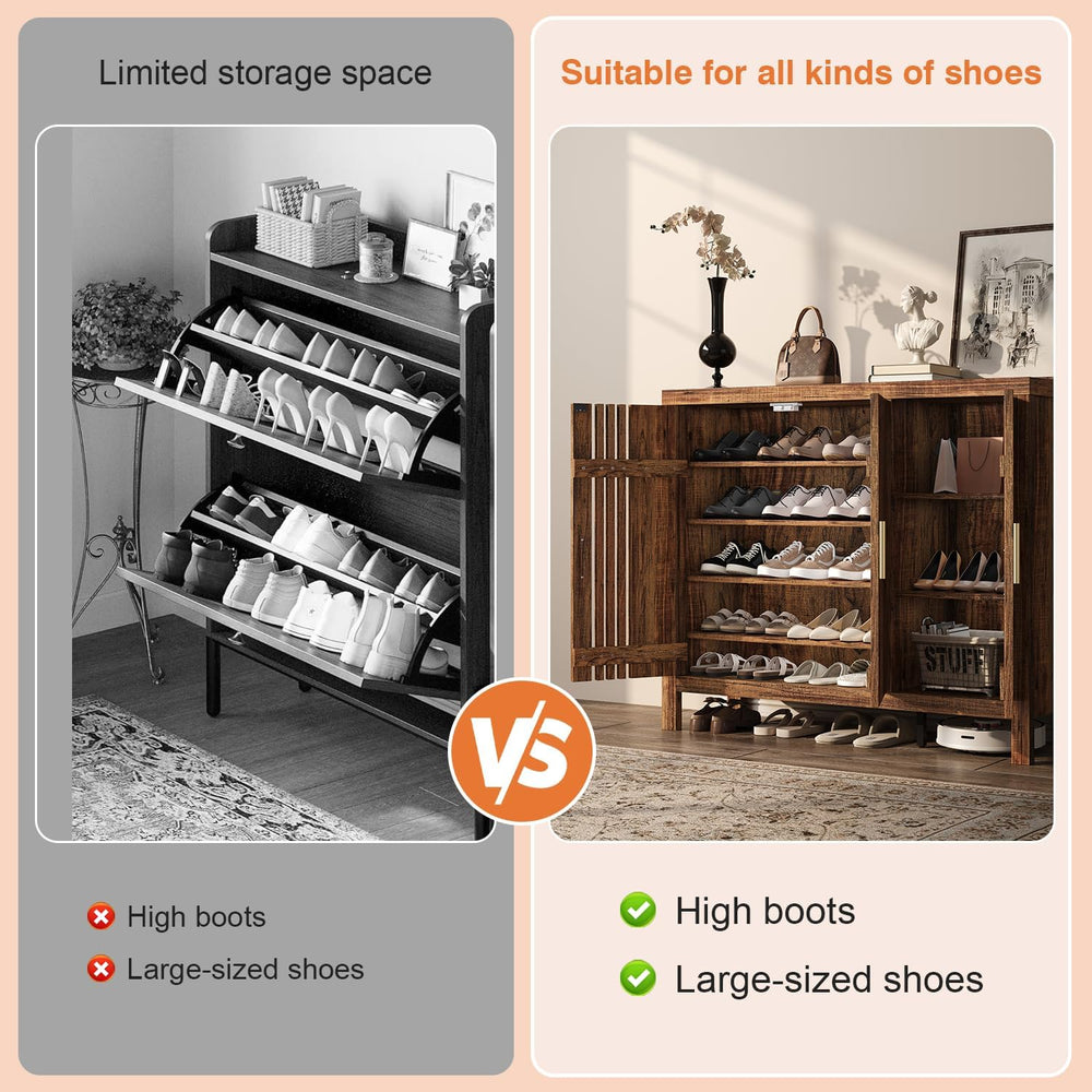 UNIQUITE Shoe Storage Cabinet with 3 Shutter Doors, 30 Pairs Shoe Cabinet wit...