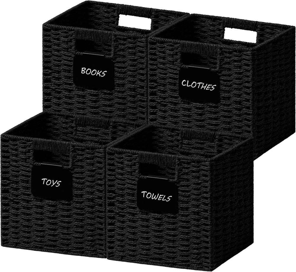 UBBCARE 4 Pack Small Wicker Basket, 9×9 Storage Cubes with Label, Foldable Cu...
