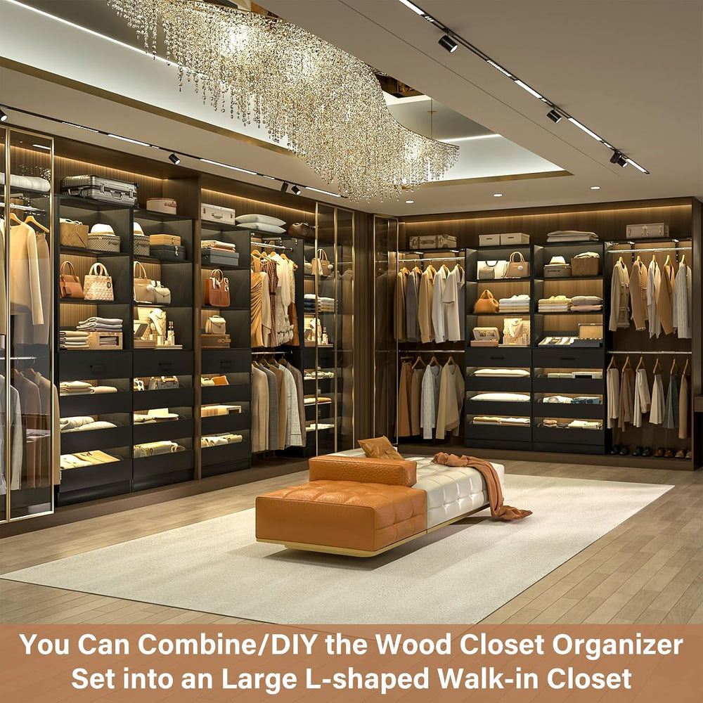 Aheaplus Closet System, Wood Closet Organizer System with 8 Drawers &4 Rods