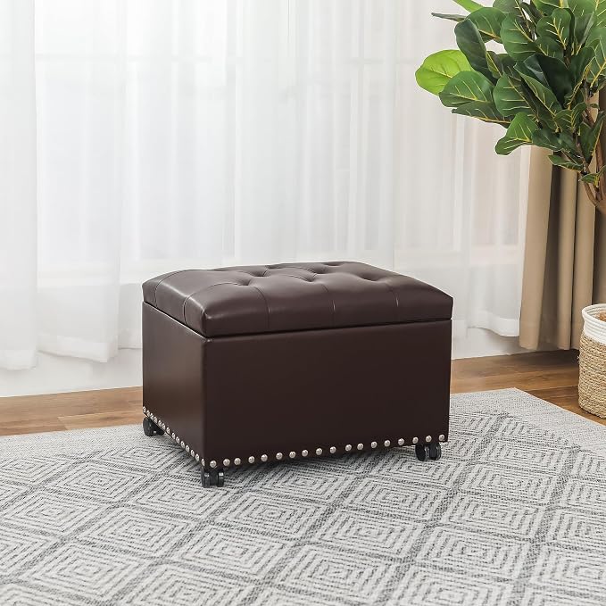 Leather Storage Ottoman Bench