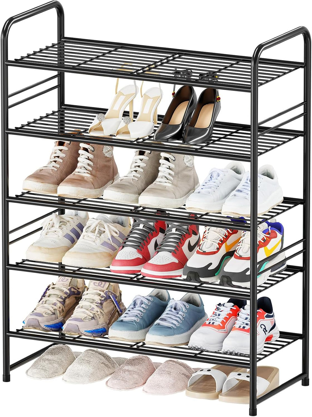 Heavy Duty 5 Tier Shoe Rack, 27 Inch Wide Closet Metal Shoe Storage Organizer...