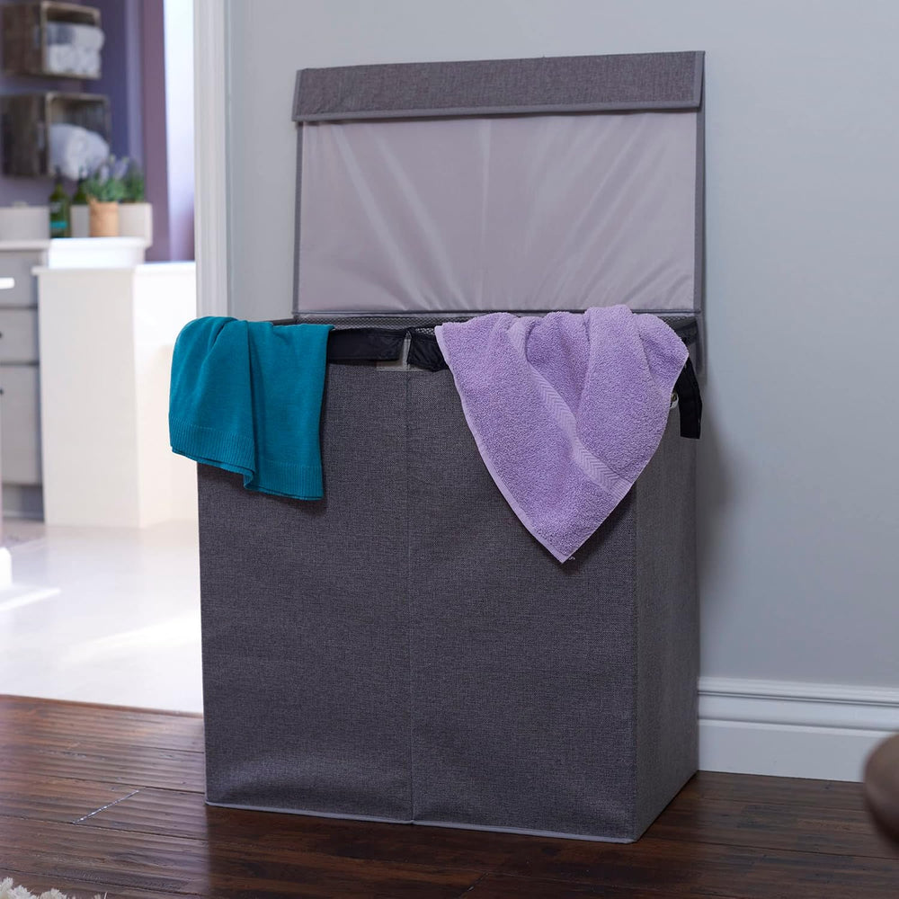 Household Essentials Collapsible Laundry Sorter with Lid, Gray