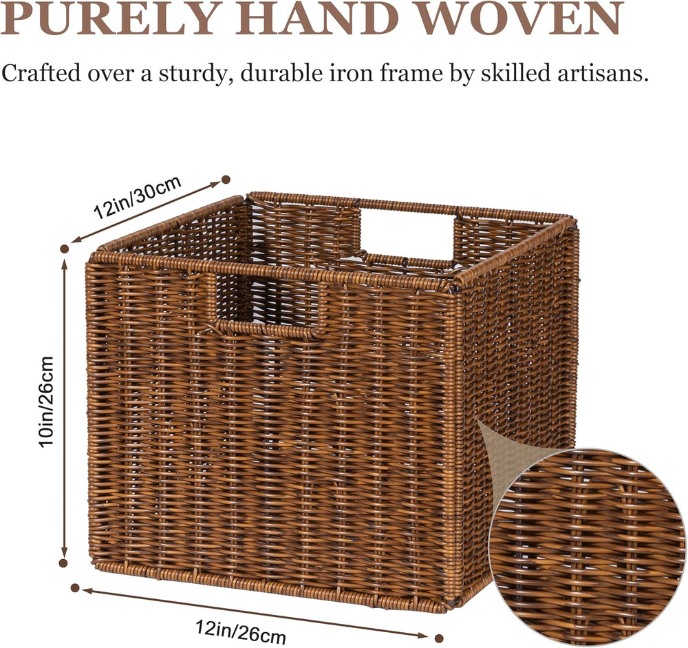 Wicker Storage Basket - Large 12x12x10in Cube, Woven Wicker for Shelves, Pant...