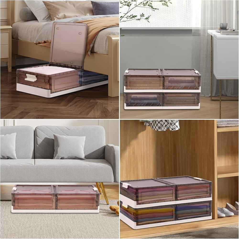 FAHKNS 2 Pack Under Bed Storage with Wheels, 17.2Gal Stackable Under Bed Stor...