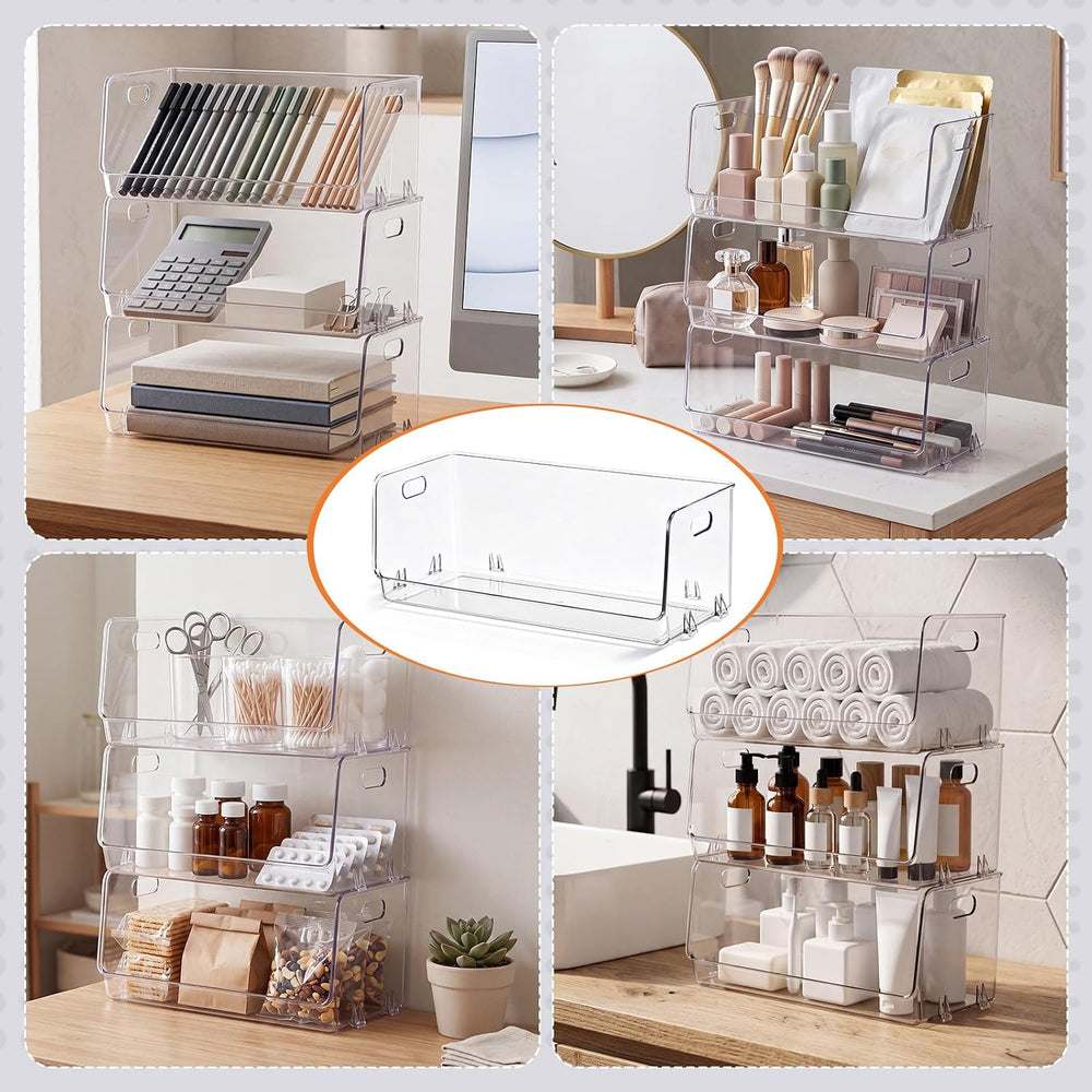 3 Pcs Stackable Storage Bins Open Front Clear Pantry Organizer