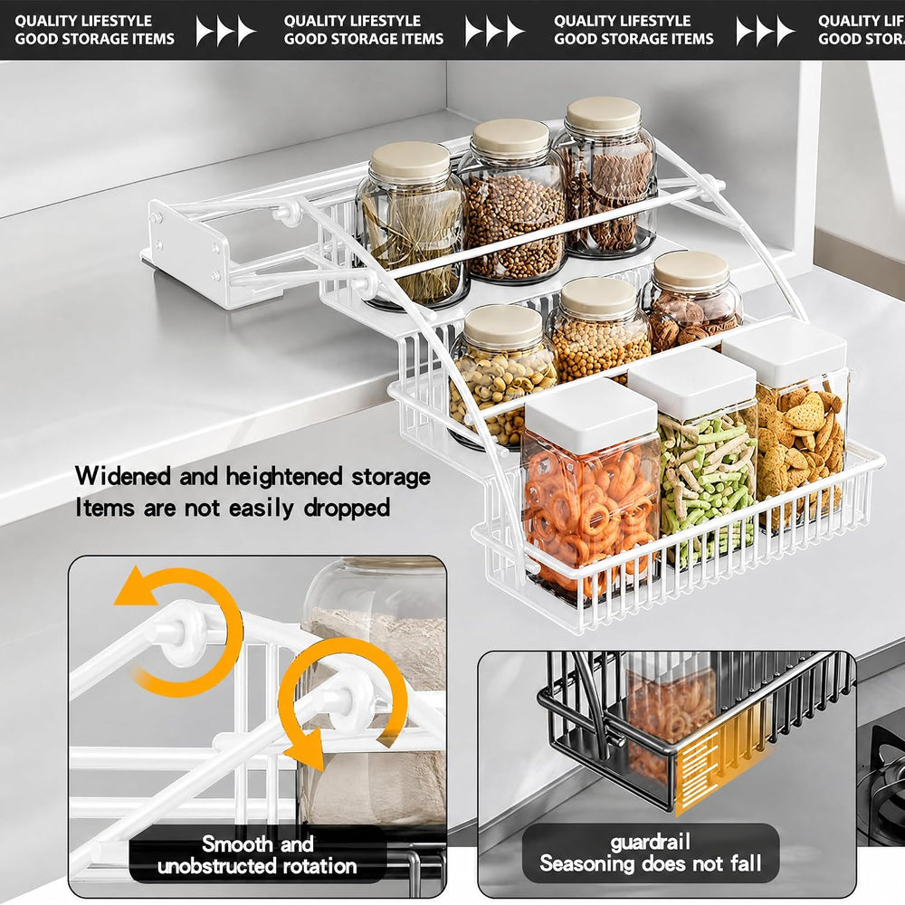 3-Tier Pull Down Spice Rack Organizer Expandable Pull-Out for Upper Cabinet
