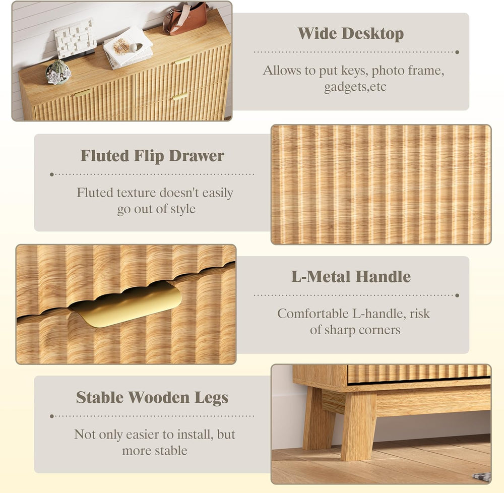 HUANLEGO Shoe Cabinet Storage for Entryway with 6 Flip Drawers, Oak