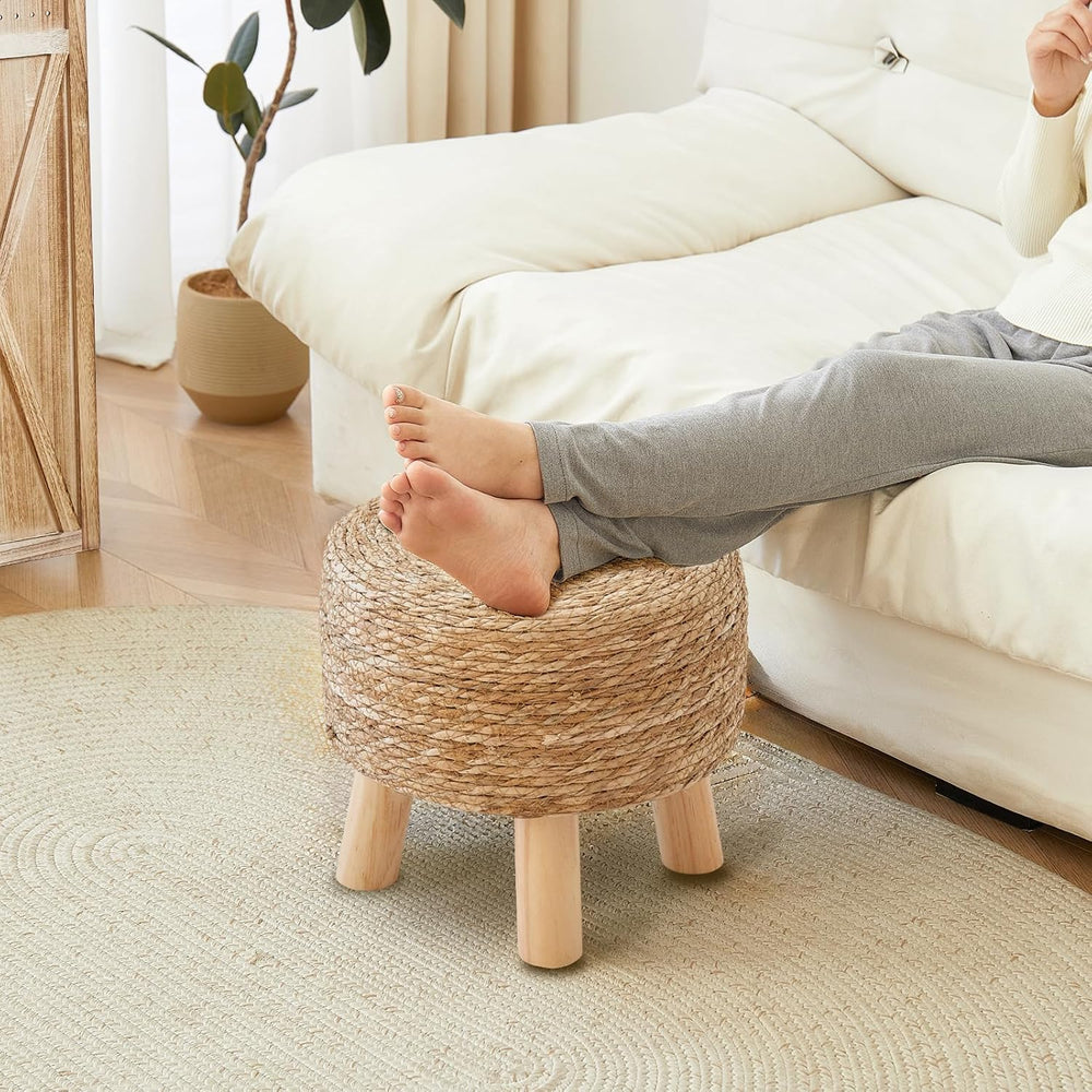 Round Ottoman Foot Stool Wicker Seagrass Natural Natural