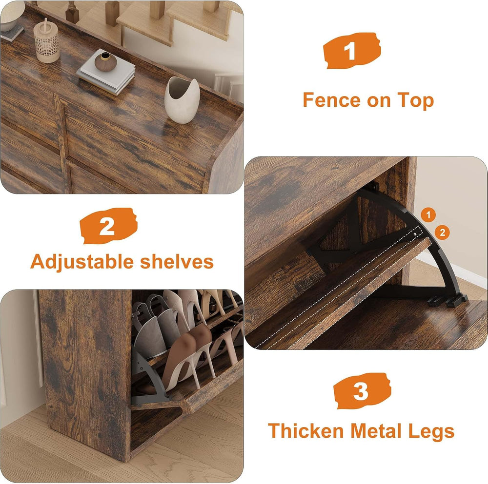 GarveeHome Shoe Cabinet with 6 Flip Drawers, Wooden Shoe Organizer Cabinet wi...
