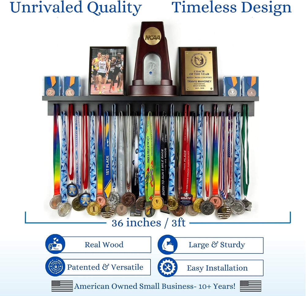 MedalAwardsRack 3ft- Ultimate Medal Hanger Display and Trophy Shelf - Multi-S...