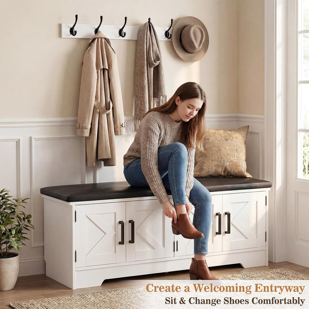 Armocity 43.3" Farmhouse Shoe Storage Bench with Cushion for Entryway