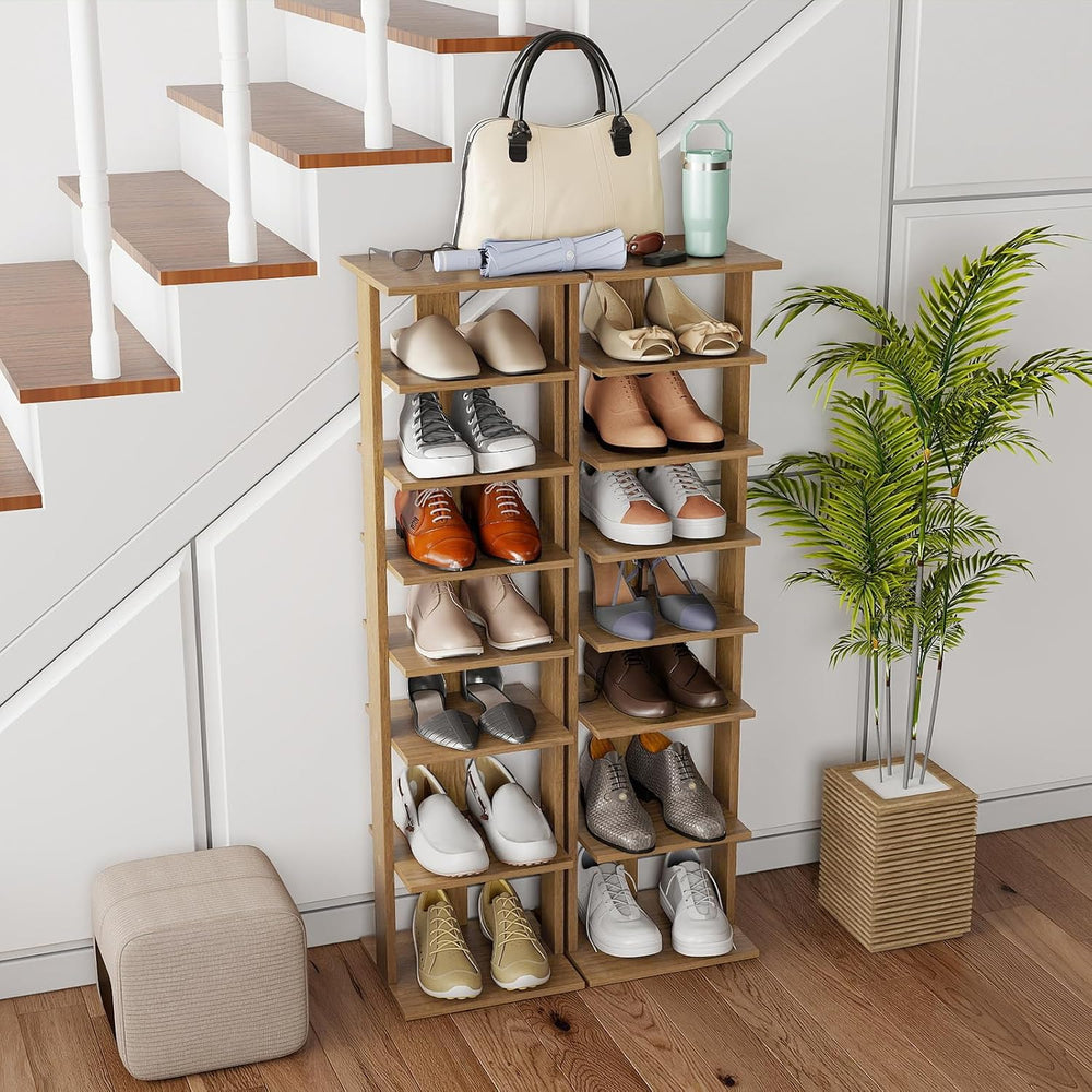 GIANTEX 8-Tier Vertical Shoe Rack, Freestanding Narrow Shoe Tower, Natural
