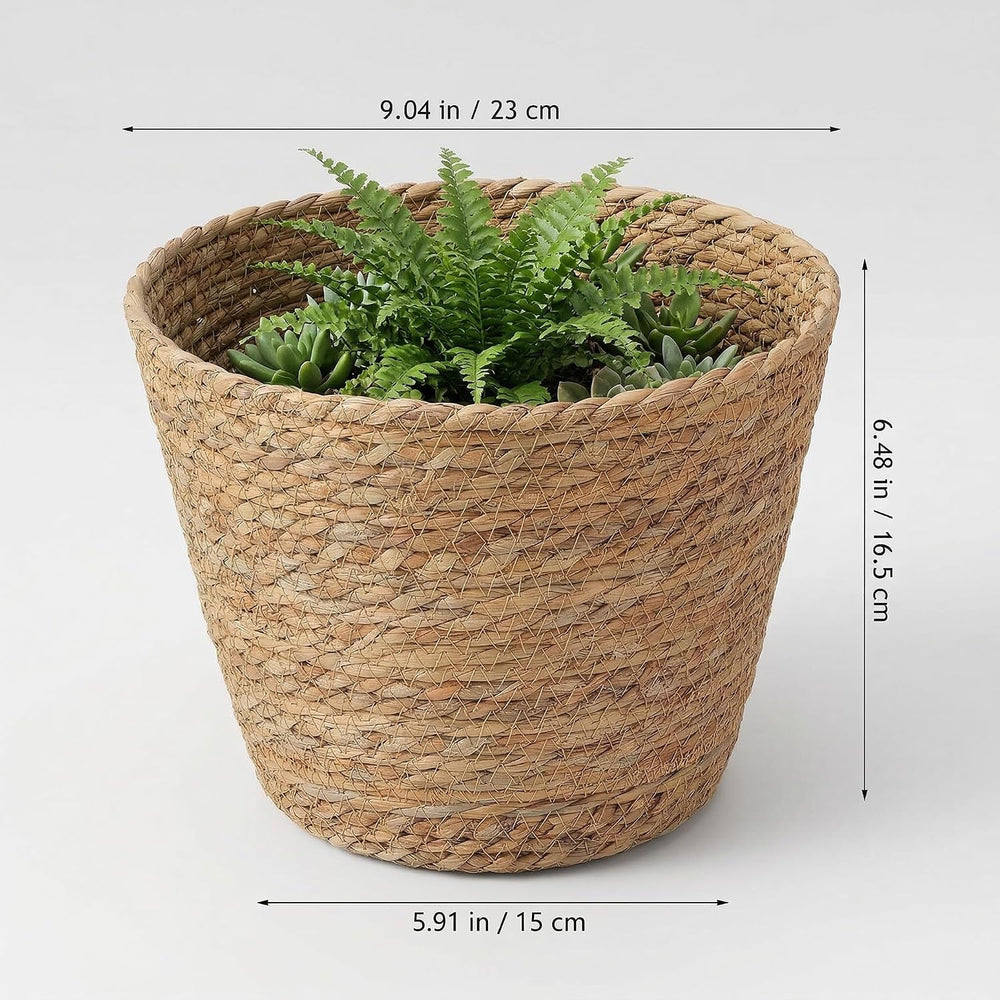 Healifty 2Pcs Woven Plant Baskets with Liners Round Rattan Seagrass Planter