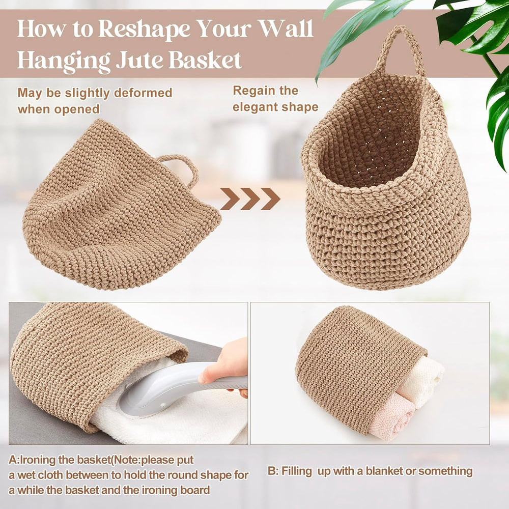 Honeydak 3 Hanging Baskets, Light Brown, Wide Bucket Basket