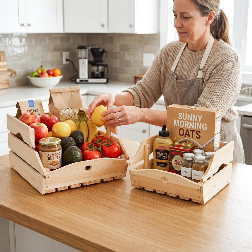 2-Tier Wooden Potato and Onion Storage Bins, Pantry Organizers and Storage, F...