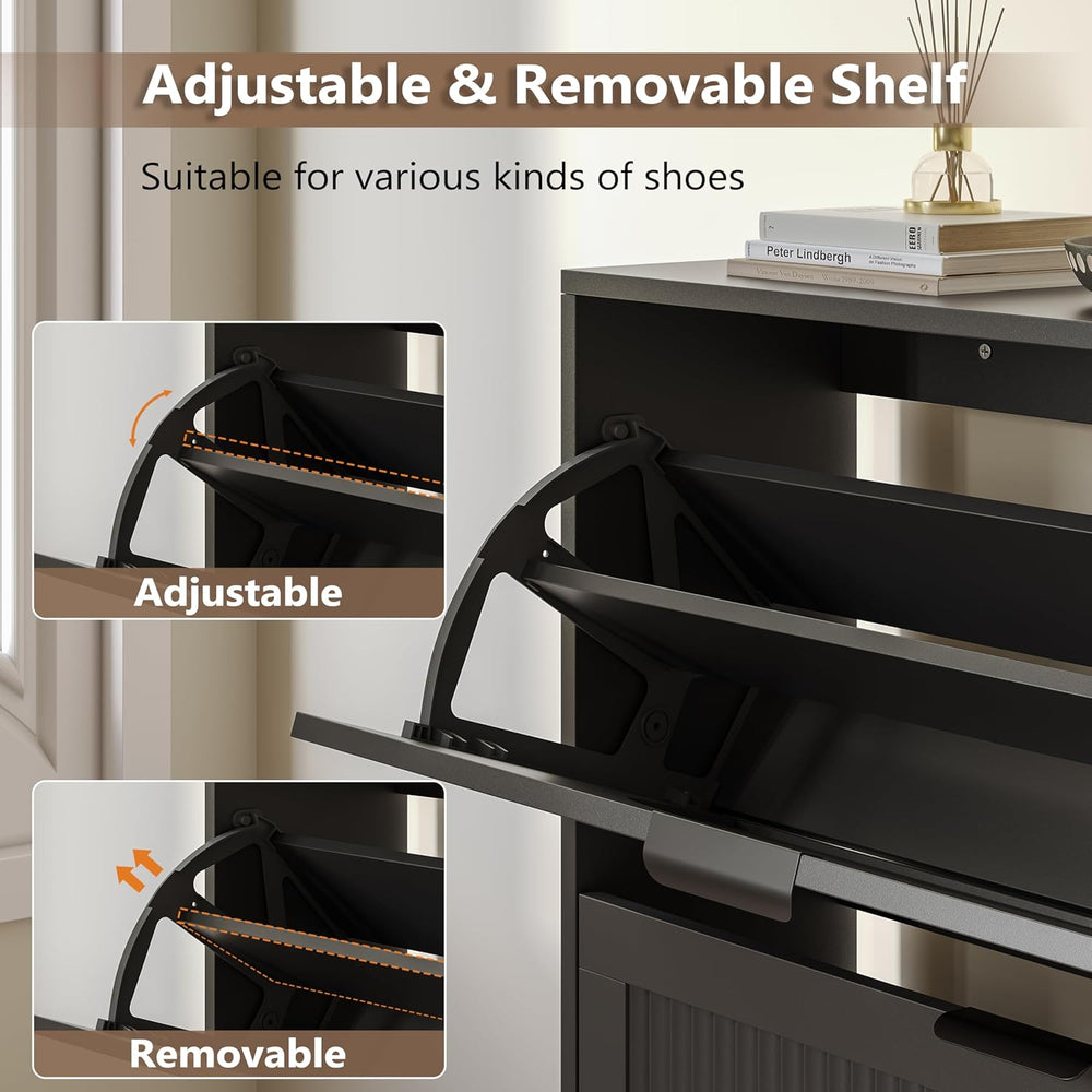 BORNOON Shoe Cabinet for Entryway with 3 Flip Drawers, Slim Wooden Shoe Stora...