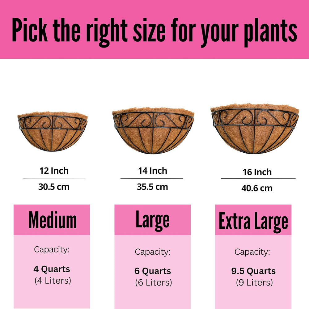 LaLaGreen Wall Planter (16 in, 4 Pack) Black Coco Liner Fence Flower Pots