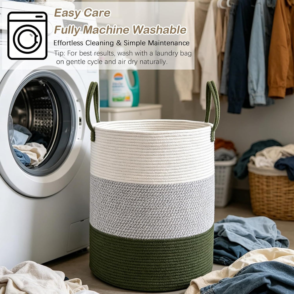 105L Extra Large Laundry Basket,Clothes Hamper with Handles-Green