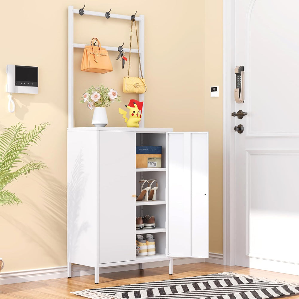 2in1 Hall Tree Shoe Cabinet for Entryway, Hallway, and Living Room,Metal Shoe...