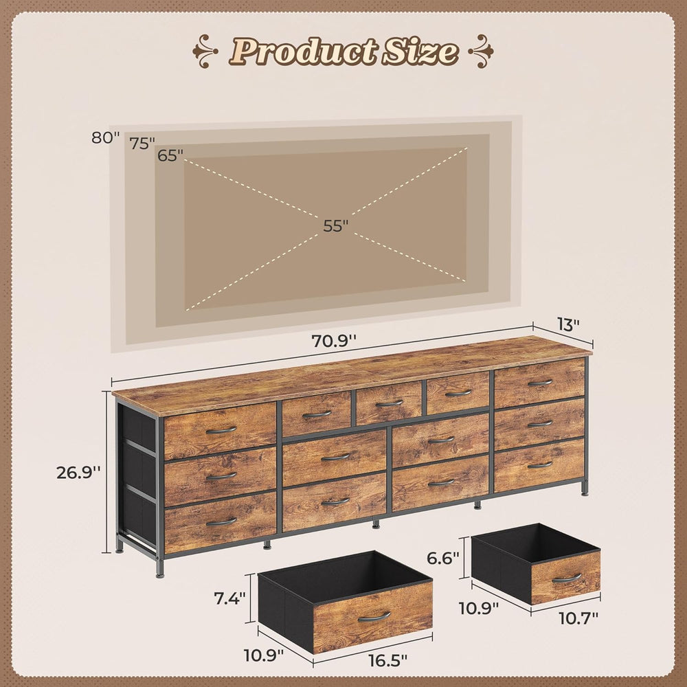 Huuger 70 Inch Long Dresser for Bedroom, TV Stand for 65, 75, 80 Inch TV