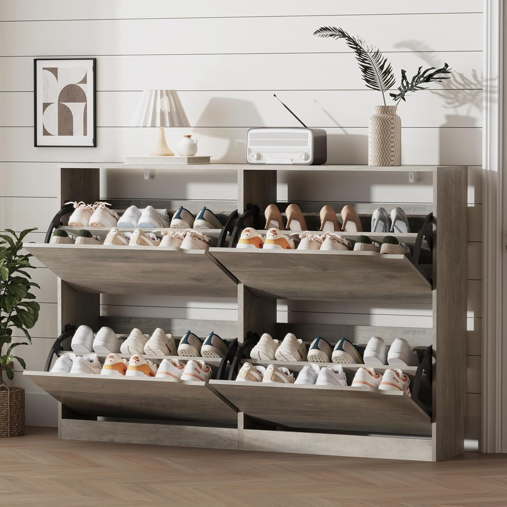 Xixini Shoe Storage Cabinet for Entryway with 4 Flip Drawers, Sturdy Wood Hid...