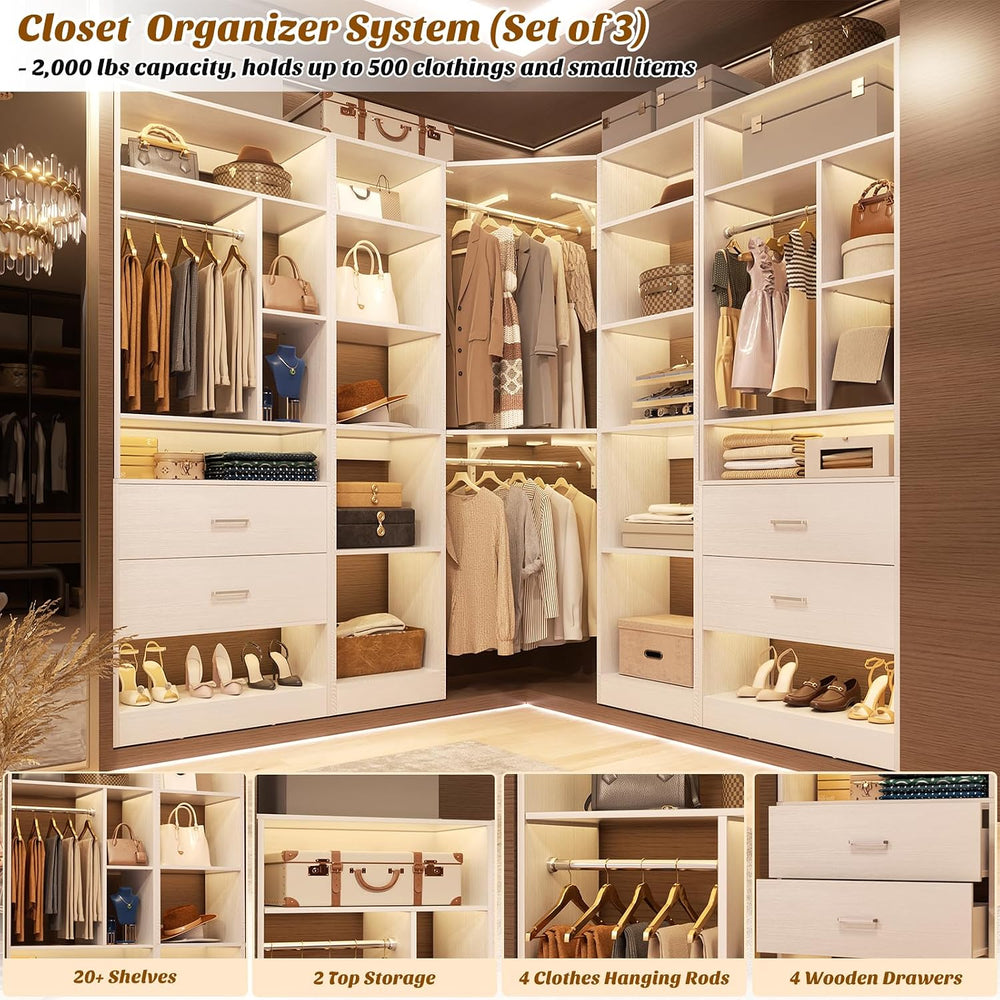 Besiost Corner Closet System with 3 Sets, 87.2" Closet Organizer System