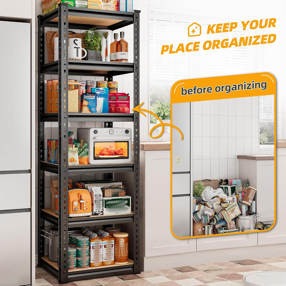 REIBII Storage Shelves for Pantry, Kitchen, 6 Tier Garage Shelving