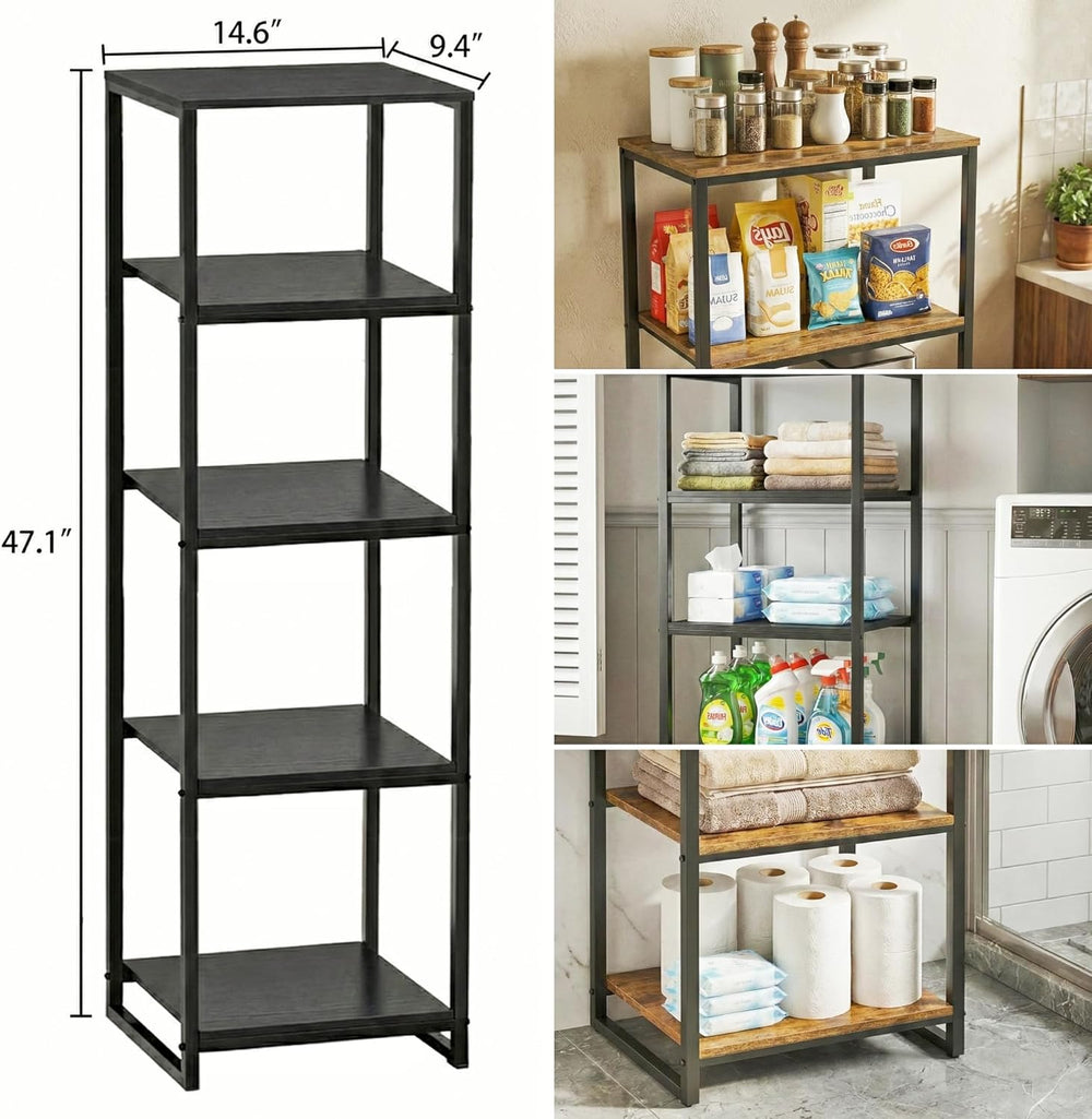5-Tier Bathroom Shelving Unit, Narrow Corner Slim Rack, Black