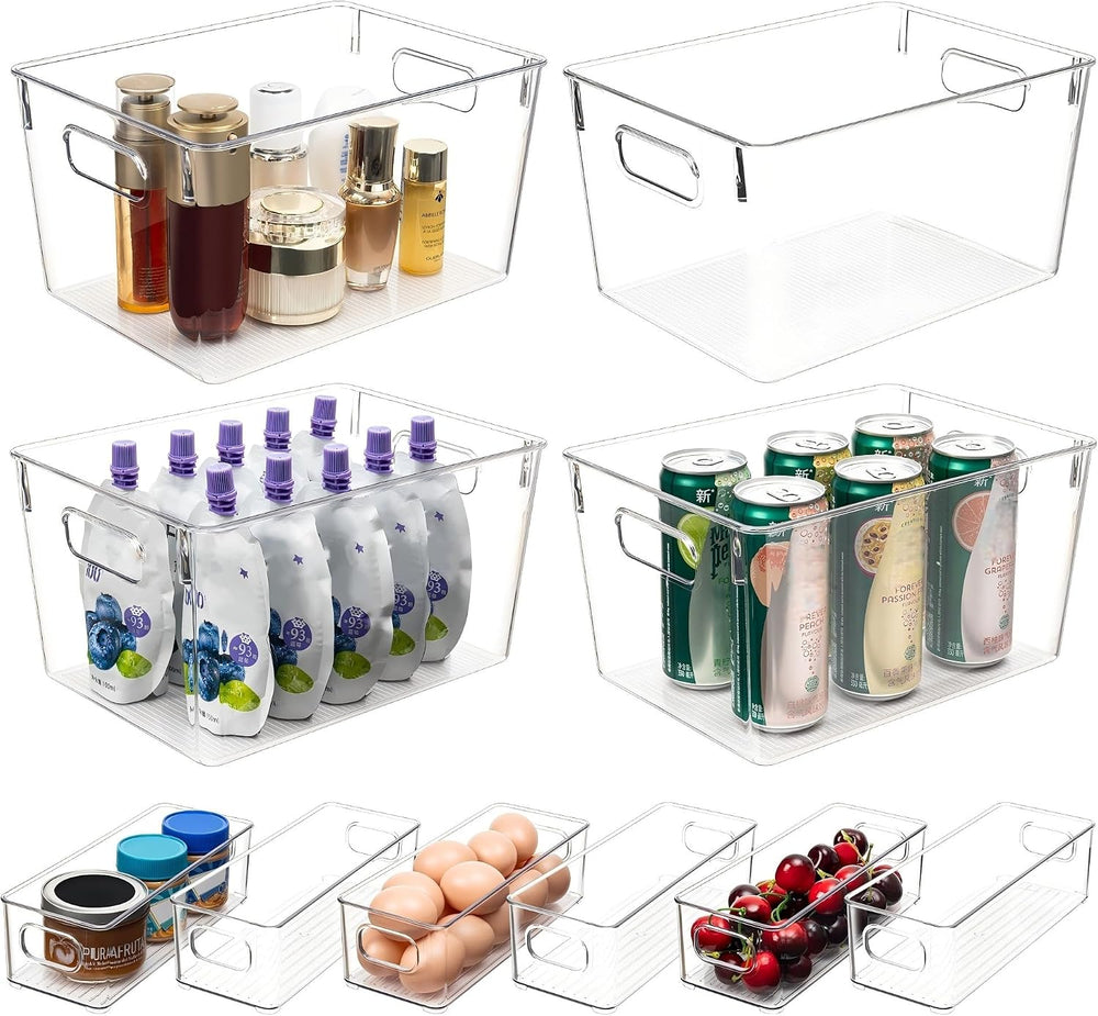 Tiawudi Set of 10 Clear Plastic Storage Bins, 4 Large and 6 Small Stackable S...