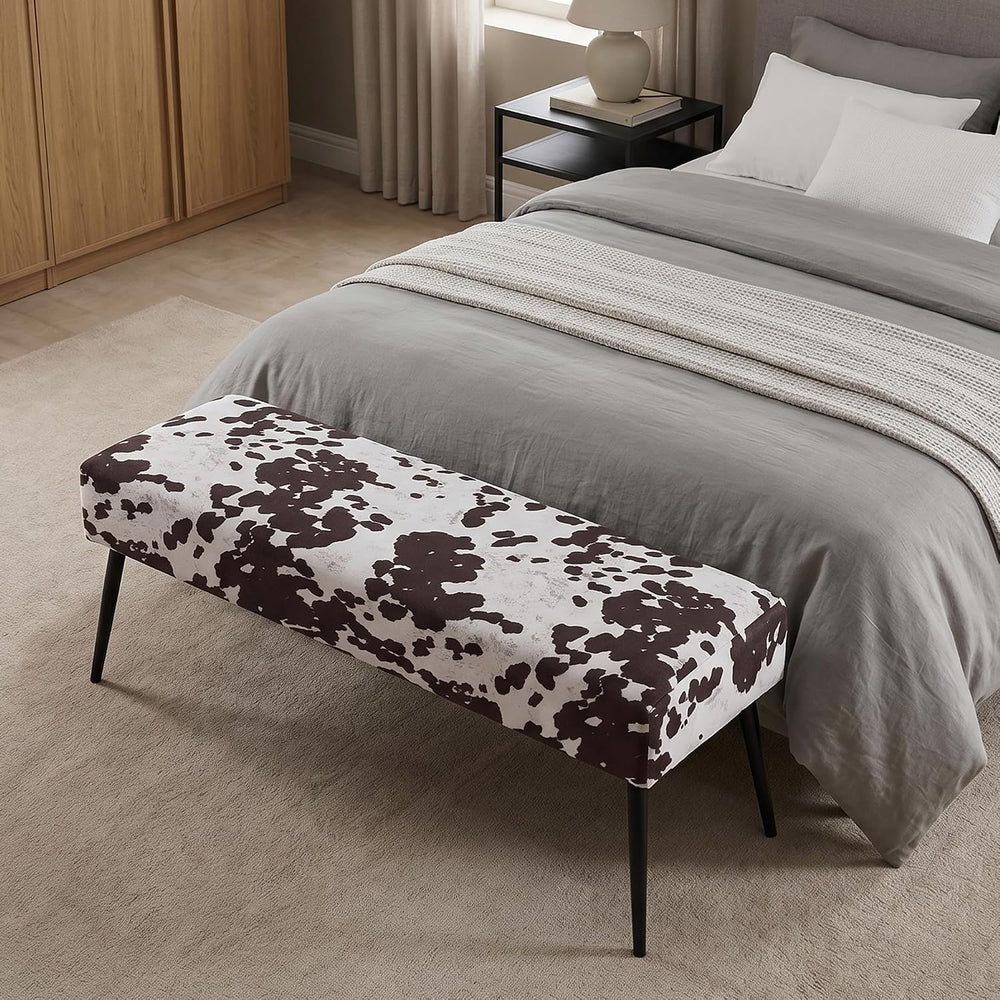 DUHOME Velvet Bench Ottoman, Upholstered Bedroom Benches Cow Print