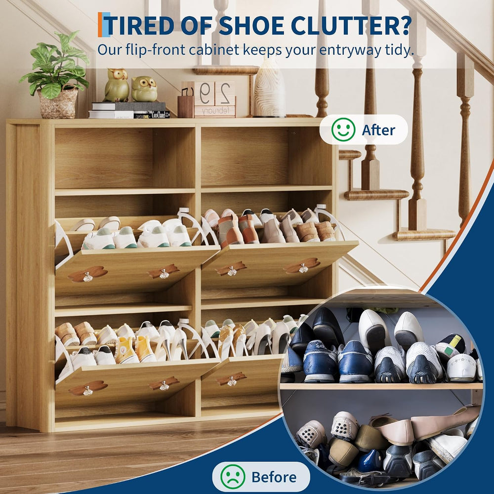 IDEALHOUSE Farmhouse Shoe Cabinet Storage for Entryway with 4 Flip Drawers