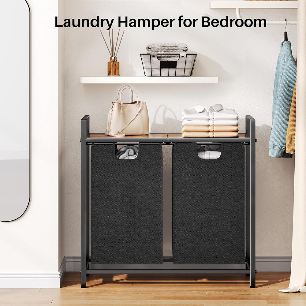 Kitstorack Laundry Basket Organizer, Laundry Hamper with Shelf & 2 Pull-O...