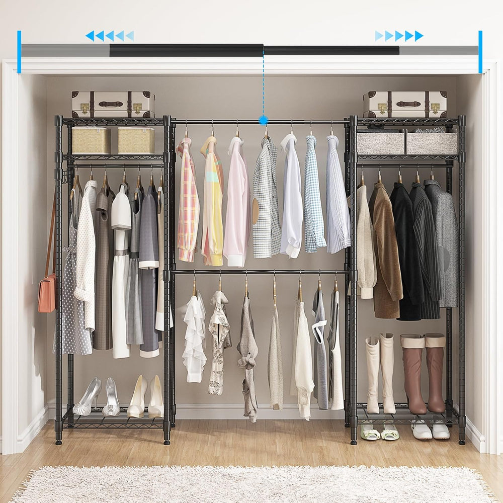 Homdox Heavy Duty Garment Rack with Extendable Hanging Rods, Adjustable Metal...