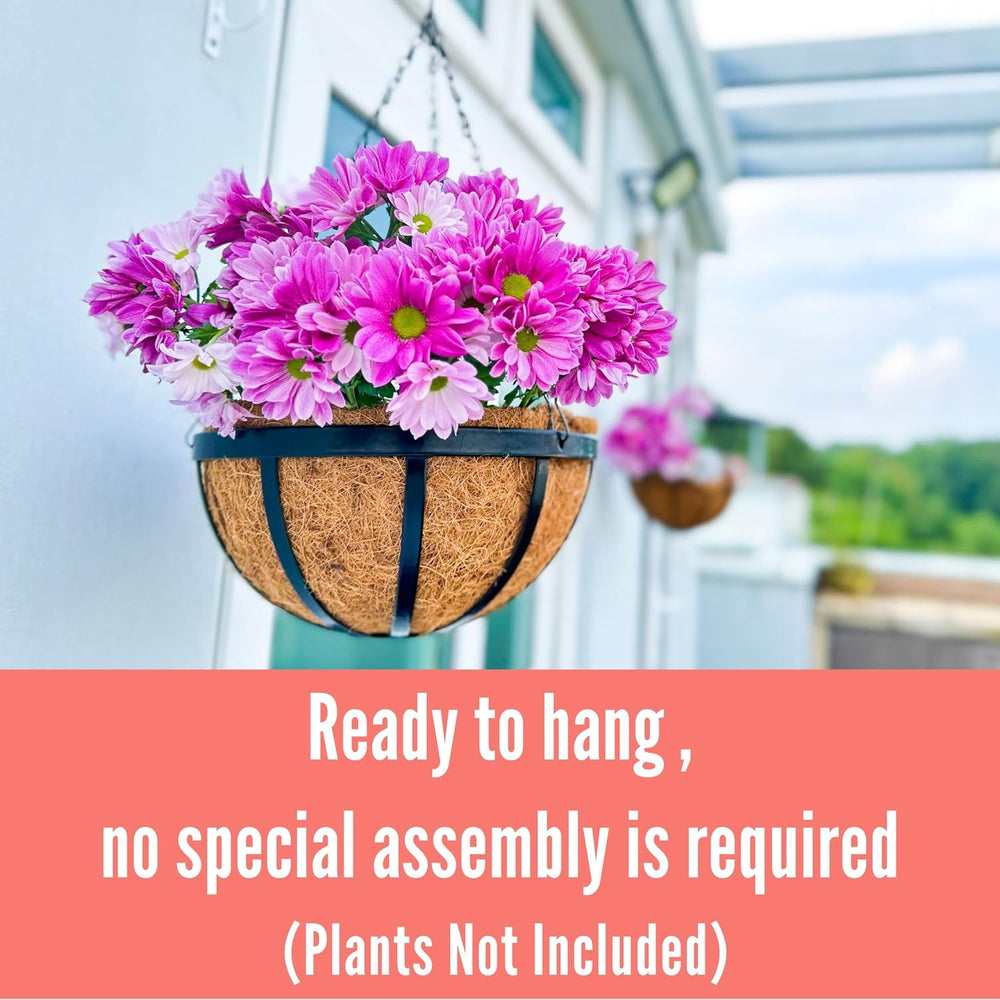 LaLaGreen Garden Hanging Baskets (14 in, 6 Pack) Black Iron Coco Liner Pots