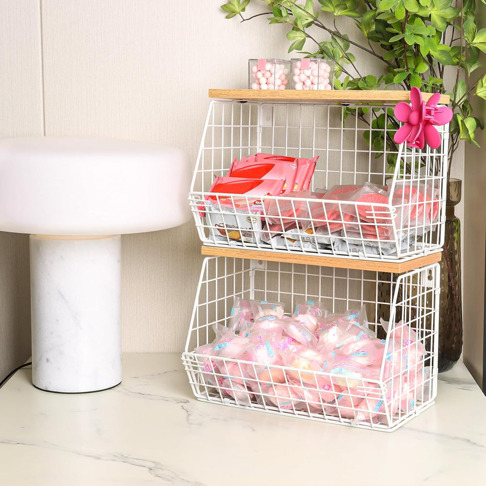 Mefirt Fruit Basket, 2-Tier Fruit Bowl for Kitchen Counter, Stackable Wall Mo...