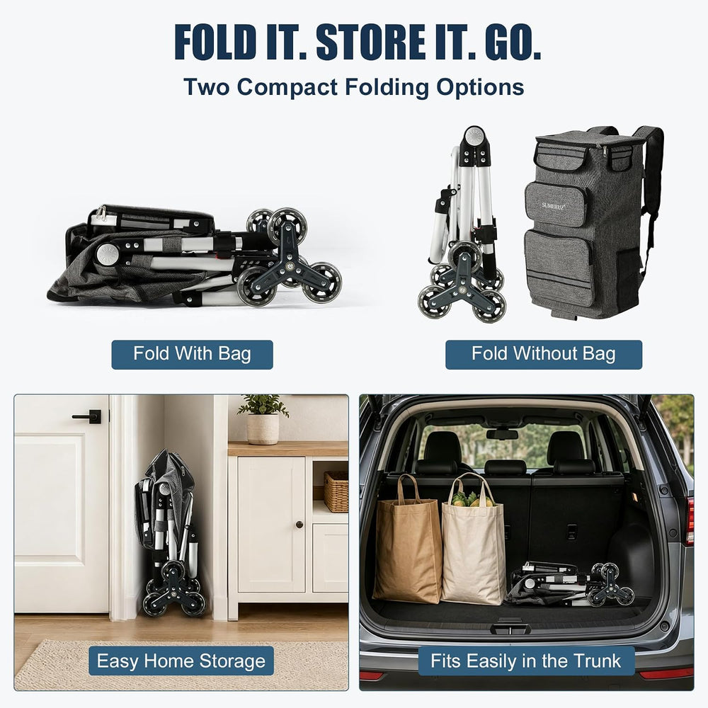 3-in-1 Foldable Stair Climbing Shopping Cart, Hand Truck & Backpack