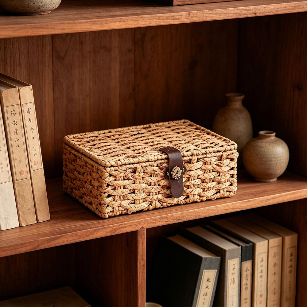 Water Hyacinth Wicker Storage Box with Lid (Large)