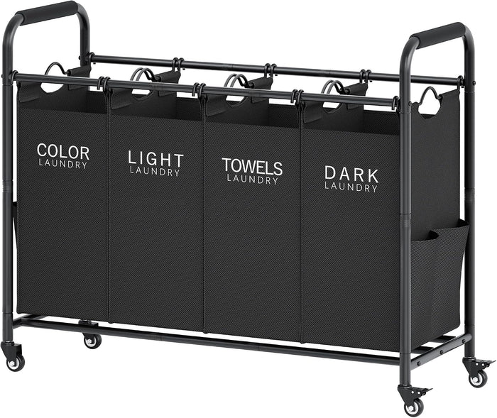 Tajsoon 4 Bag Laundry Sorter Cart, Laundry Sorter 4 Sections, Black