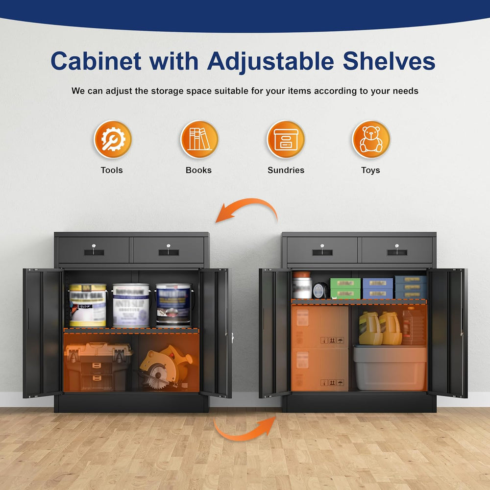 CMY Metal Storage Cabinet, 36" H Locking Storage Cabinet with 2 Drawers,...